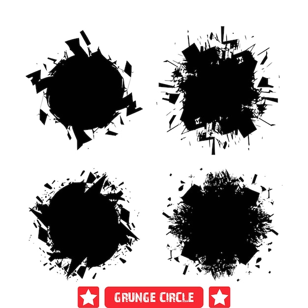 Grunge circle silhouette assortment diseños circulares ásperos y texturizados para la expresión gráfica retro