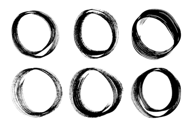 Grunge círculos redondos negros dibujados a mano grunge pincel trazo de pintura círculos colocados redondos sello pintado a mano