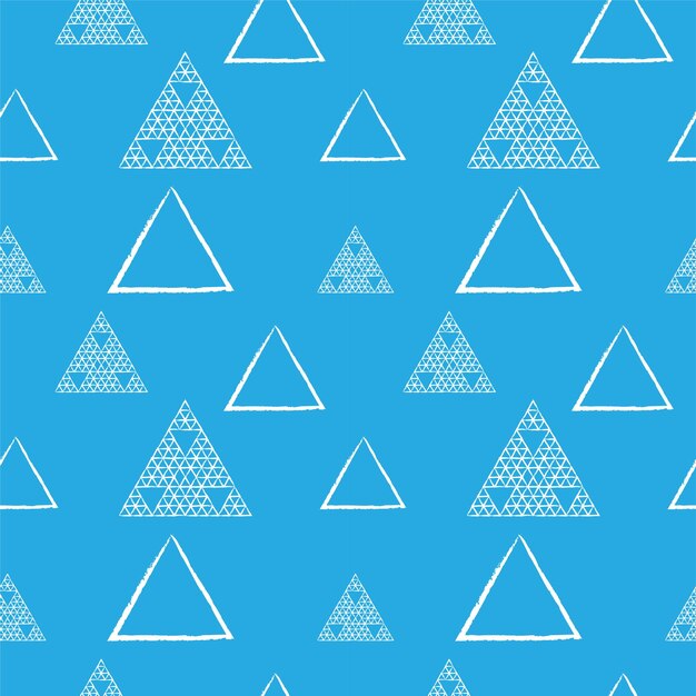 Grunge Contorno Triángulos Forma Ornamento Plantilla de diseño de patrones sin fisuras geométricos triangulares frescos Tema de color azul claro y blanco