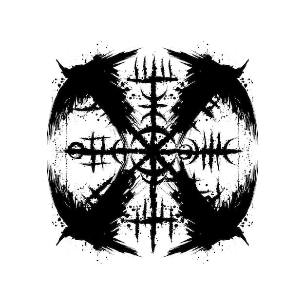 Grunge cuervo vikingo vegvisir silueta