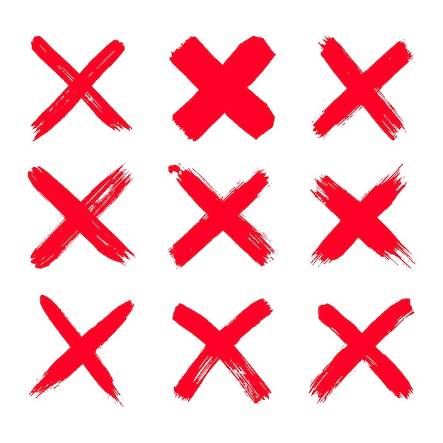 Grunge sucio dibujado a mano con pinceladas cruzadas x conjunto de iconos de ilustración vectorial