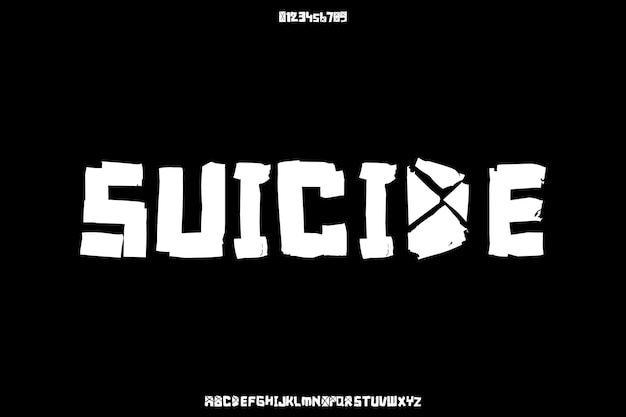 Grunge Suicide Creative Vector Textured Display Alfabeto Diseño de fuentes