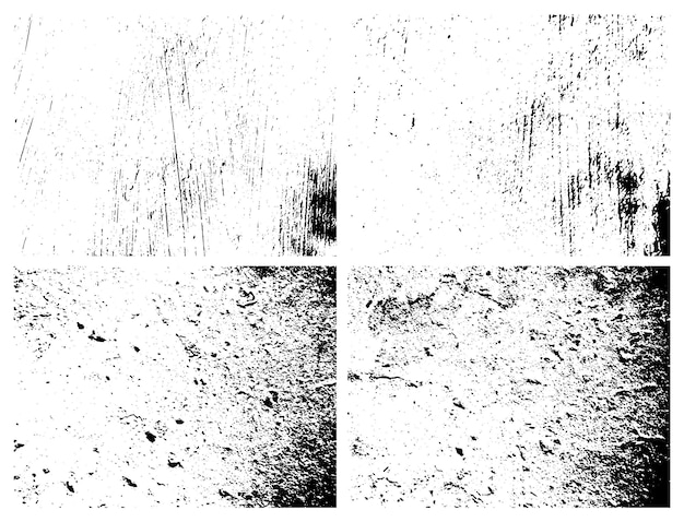 Grunge textura sucia granulada Conjunto de cuatro fondos de superposición de angustia urbana abstracta Ilustración vectorial