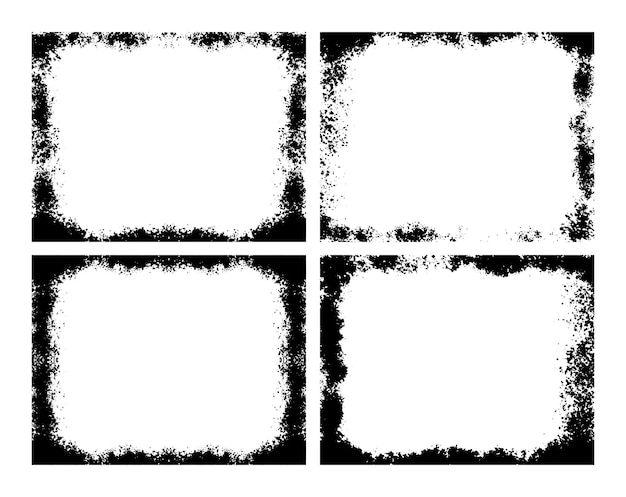 Grungy cuatro detallado marco grunge negro y blanco cuadrado grunge borde fondo negro salpicaduras vec