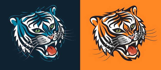 Gruñidos de cabeza de tigre de media vuelta - estilo de logotipo