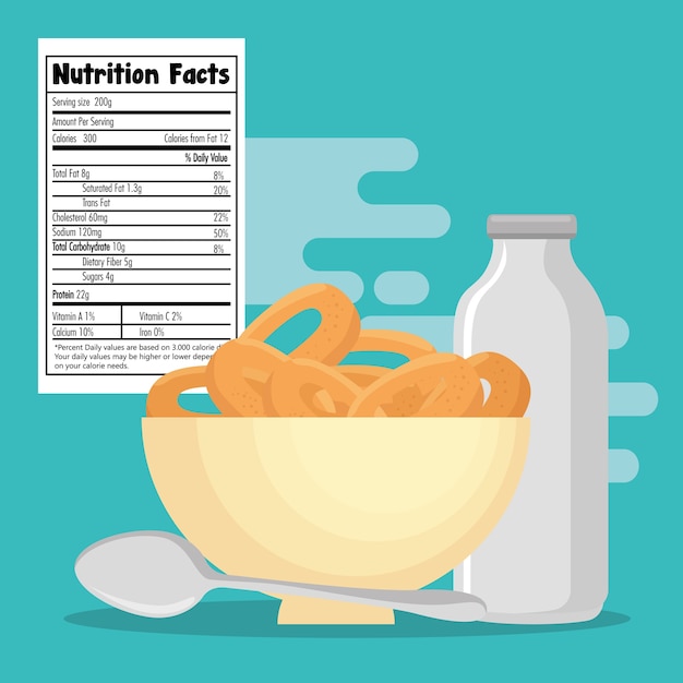 grupo de alimentos nutritivos con información nutricional