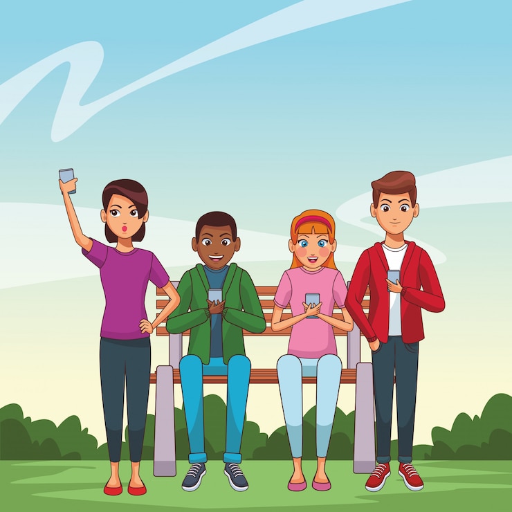Vector grupo de amigos de dibujos animados