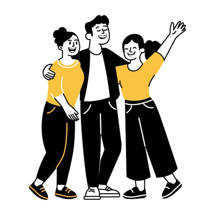 Vector un grupo de amigos disfrutando en un parque de atracciones una ilustración dibujada a mano