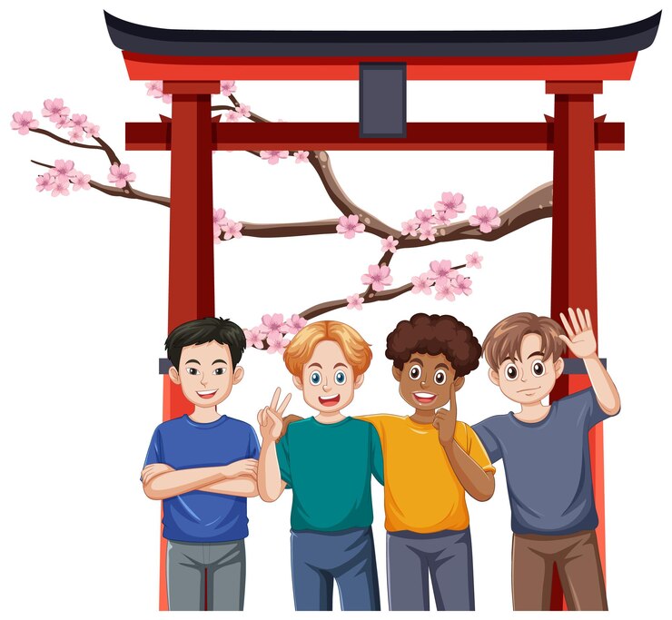 Vector grupo de amistad adolescente multiétnico