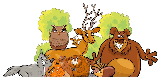 Vector grupo de animales del bosque de dibujos animados