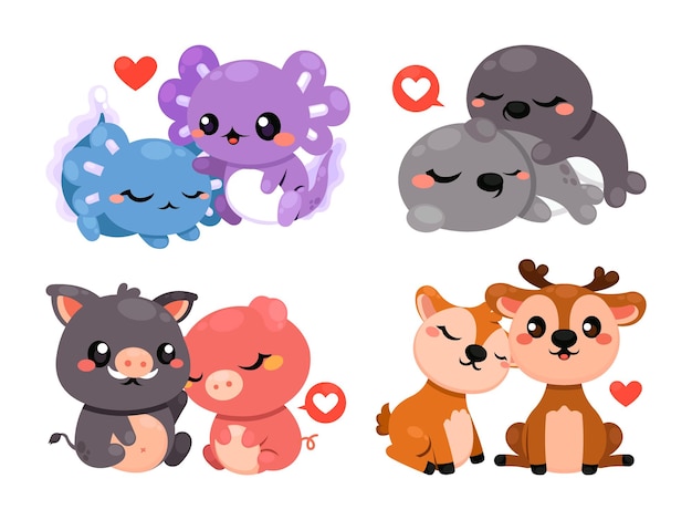 un grupo de animales de diferentes colores