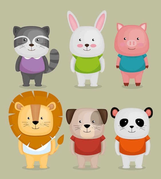 Grupo de animales lindos vector ilustración diseño