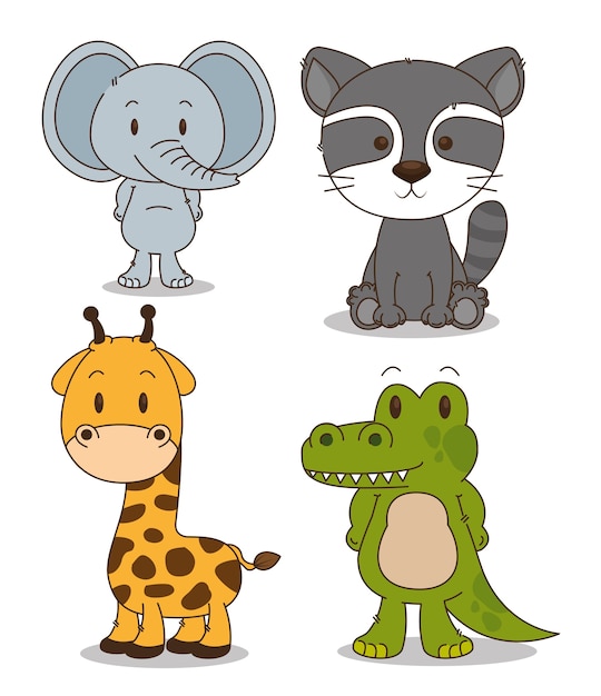 Vector grupo de animales pequeños y lindos