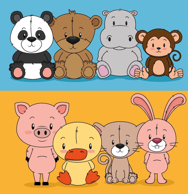 Vector grupo de animales pequeños y lindos