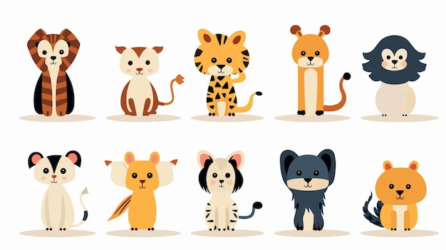 un grupo de animales que están en un fondo blanco