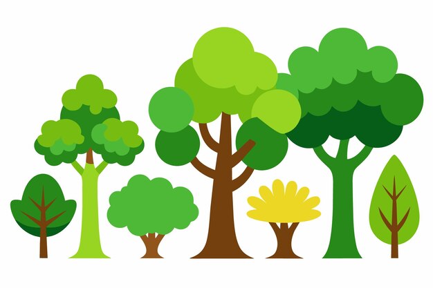un grupo de árboles de diferentes colores y formas