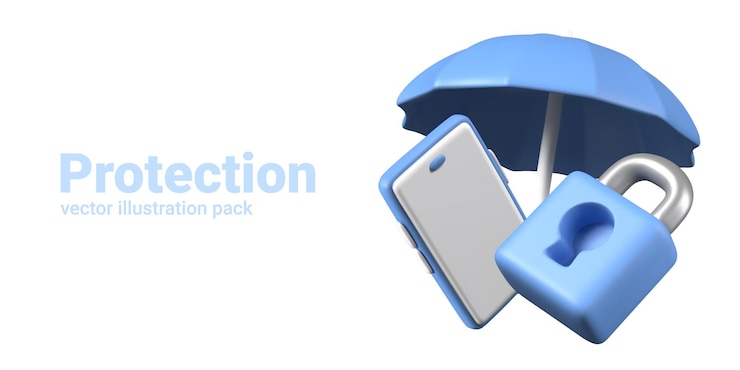Vector grupo de artículos para publicidad de software de protección de teléfonos