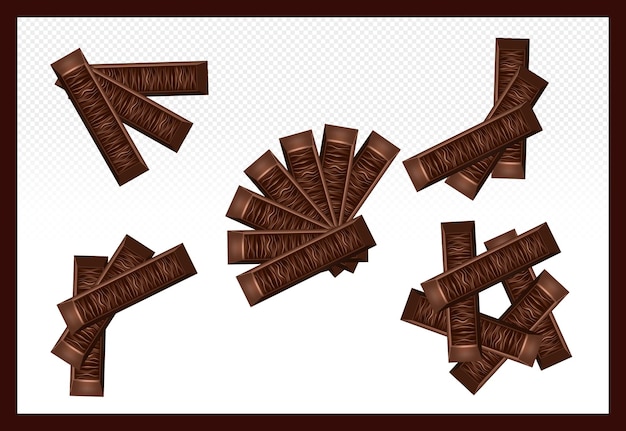 Vector grupo de barras de caramelo de chocolate marrón aislado