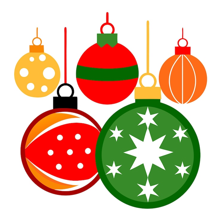 Vector un grupo de bolas de navidad con una estrella verde y roja en la parte inferior