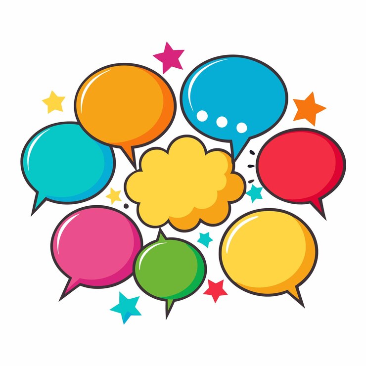 Vector un grupo de burbujas de voz coloridas con estrellas ideales para agregar texto o imágenes para transmitir mensajes