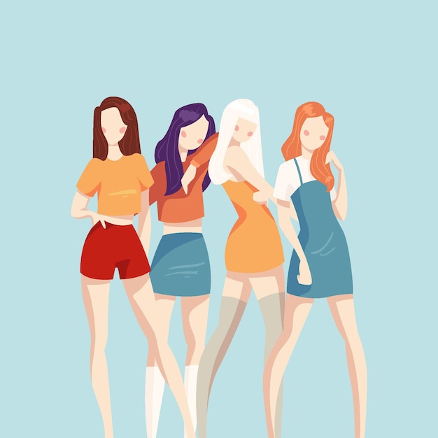 Grupo de chicas k-pop ilustrado