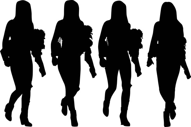 Vector grupo de las chicas de silueta de moda con bolsa