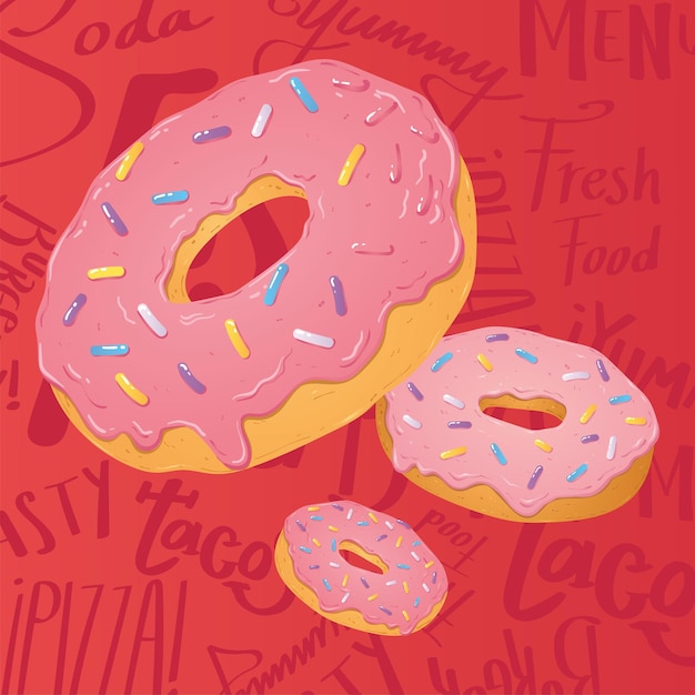 Vector grupo, de, coloreado, donut, comida rápida, vector