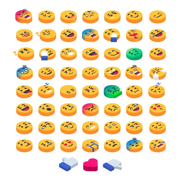 Grupo de conjunto completo de emoticonos emoji isométrico