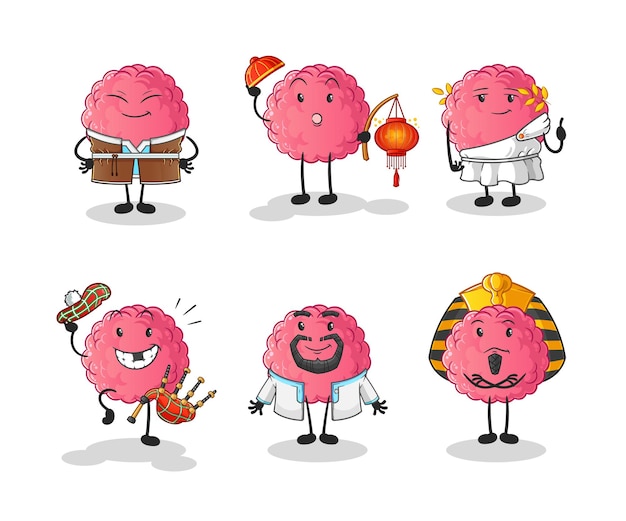 El grupo cultural del mundo del cerebro. mascota de dibujos animados