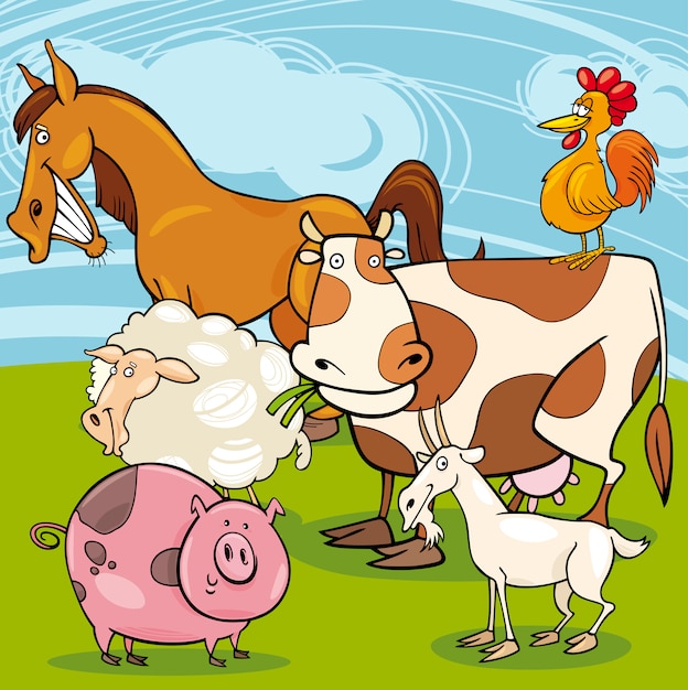 Vector grupo de dibujos animados de animales de granja