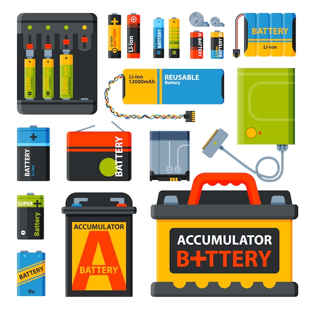 Vector grupo de diferentes baterías