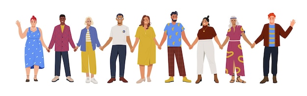 Vector grupo de diferentes personas tomados de la mano