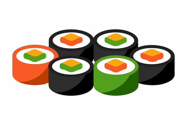 un grupo de diferentes sushi en un fondo blanco