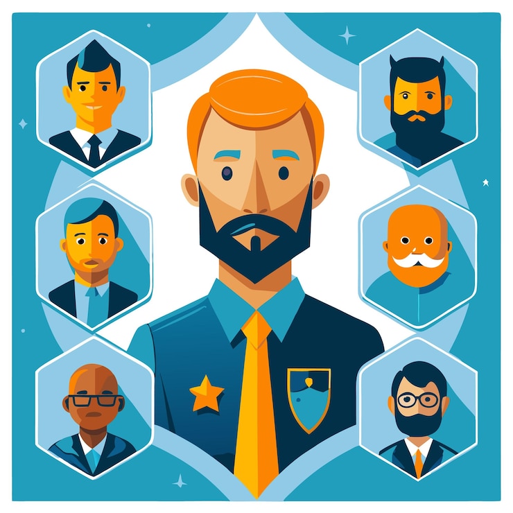 Vector un grupo diverso de hombres cada uno con un aspecto único que representa una comunidad de equipo u organización