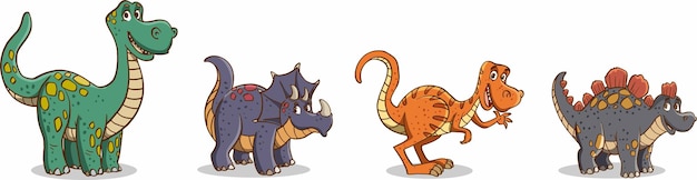 Grupo de divertidos dinosaurios de dibujos animados.