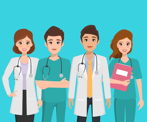 Vector grupo de doctor personaje en el hospital