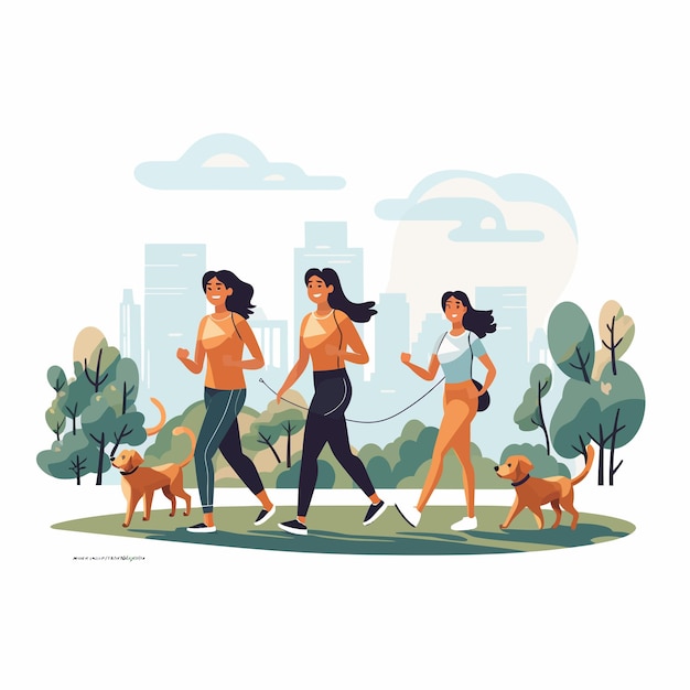 Grupo de edad media femenino que corre en el parque