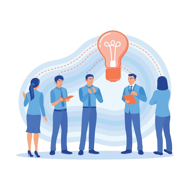 Un grupo de empleados trabajando juntos para crear una nueva idea de negocio Lluvia de ideas sobre conceptos