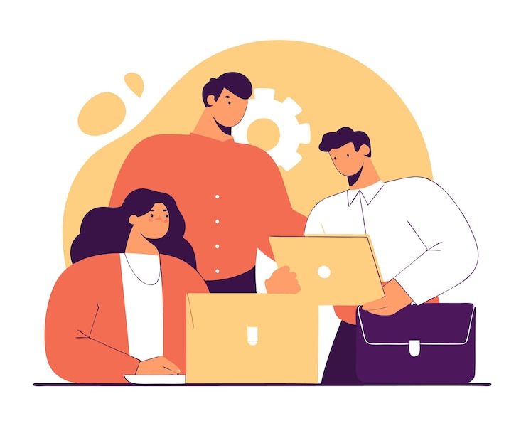 Vector grupo de empresarios con una ilustración de trabajo en equipo del portafolio