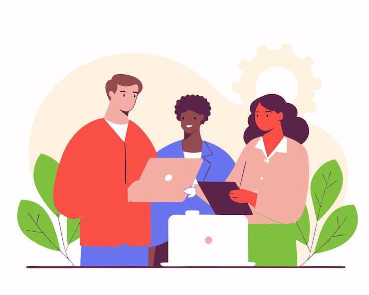 Vector grupo de empresarios con una ilustración de trabajo en equipo del portafolio