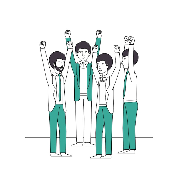 Vector grupo de empresarios con manos arriba y ropa verde