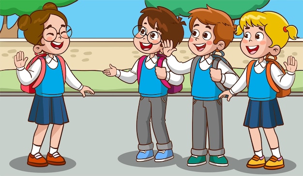 un grupo de estudiantes niños hablando vector de dibujos animados