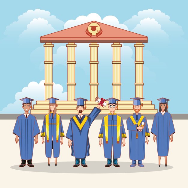 grupo de estudiantes personajes graduados