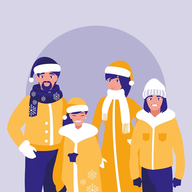 Vector grupo de familia con ropa navidad