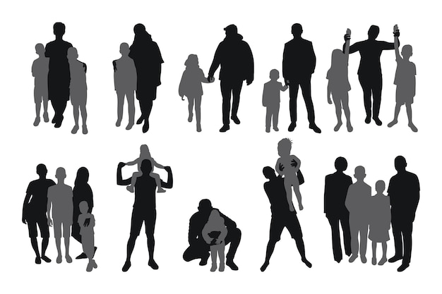 Grupo de familias, padres e hijos, vectores aislados