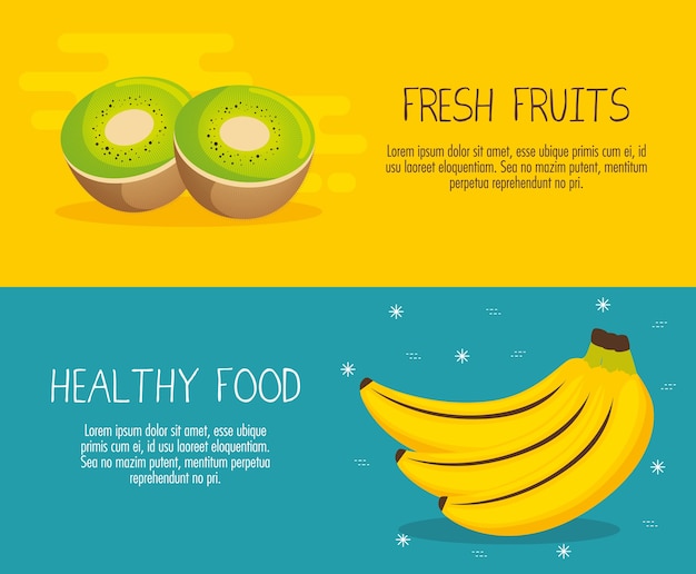 grupo de frutas con diseño de ilustración vectorial de hechos de nutrición