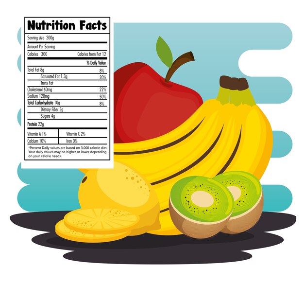 Vector grupo de frutas con diseño de ilustración vectorial de hechos de nutrición
