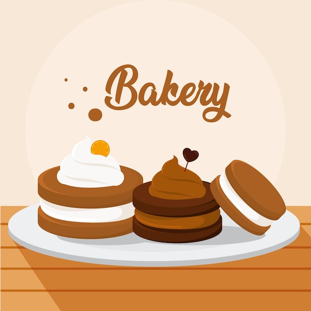 Grupo de galletas de panadería en una mesa ilustración vectorial