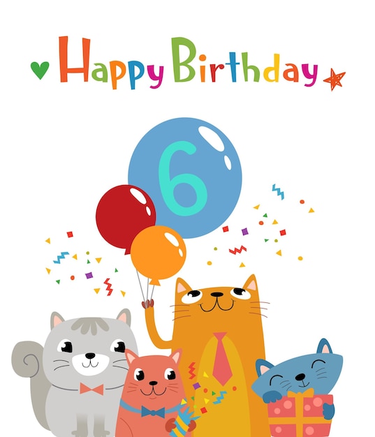 El grupo de gatos graciosos para invitación de cumpleaños.