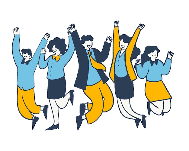 Grupo de gente de negocios feliz saltando en el aire ilustración vectorial